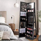 Meuble à bijoux rotatif à 360°, organisateur de bijoux 2-en-1 avec miroir et serrure Blanc/Noir/Marron foncé/Gris/Bleu/Rose/Violet/Gris foncé