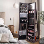 Meuble à bijoux rotatif à 360°, organisateur de bijoux 2-en-1 avec miroir et serrure Blanc/Noir/Marron foncé/Gris/Bleu/Rose/Violet/Gris foncé