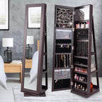 Meuble à bijoux rotatif à 360°, organisateur de bijoux 2-en-1 avec miroir et serrure Blanc/Noir/Marron foncé/Gris/Bleu/Rose/Violet/Gris foncé
