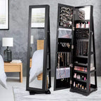 Meuble à bijoux rotatif à 360°, organisateur de bijoux 2-en-1 avec miroir et serrure Blanc/Noir/Marron foncé/Gris/Bleu/Rose/Violet/Gris foncé