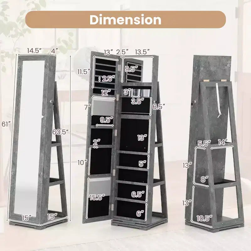 Costway 360degree Rotatable Jewelry Cabinet 2-in-1 Lockable Mirrored Organizer White/Black/Dark Brown/Gray/Blue/Pink/Purple/Dark Gray