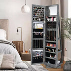 Meuble à bijoux rotatif à 360°, organisateur de bijoux 2-en-1 avec miroir et serrure Blanc/Noir/Marron foncé/Gris/Bleu/Rose/Violet/Gris foncé