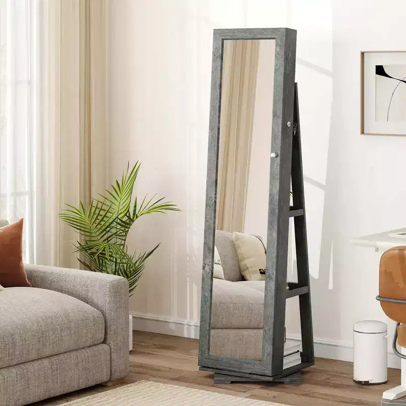 Costway 360degree Rotatable Jewelry Cabinet 2-in-1 Lockable Mirrored Organizer White/Black/Dark Brown/Gray/Blue/Pink/Purple/Dark Gray