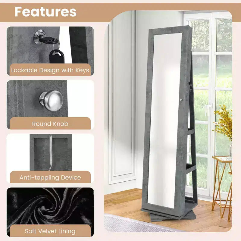 Costway 360degree Rotatable Jewelry Cabinet 2-in-1 Lockable Mirrored Organizer White/Black/Dark Brown/Gray/Blue/Pink/Purple/Dark Gray