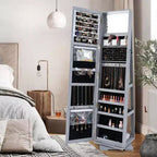Meuble à bijoux rotatif à 360°, organisateur de bijoux 2-en-1 avec miroir et serrure Blanc/Noir/Marron foncé/Gris/Bleu/Rose/Violet/Gris foncé