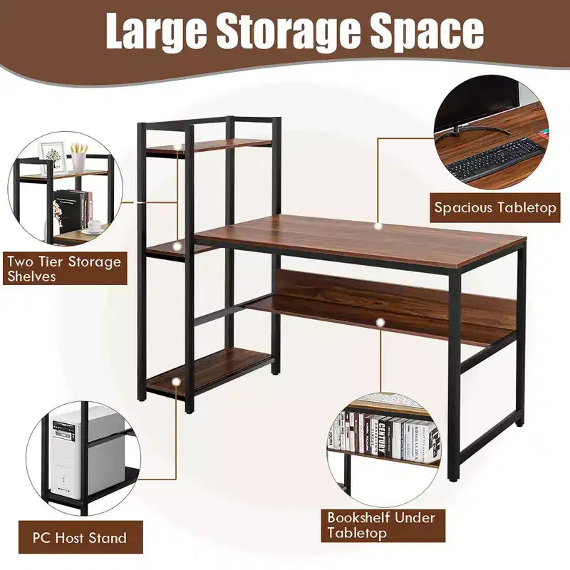 Costway Multi-Functional Computer Desk with 4-tier Storage shelves