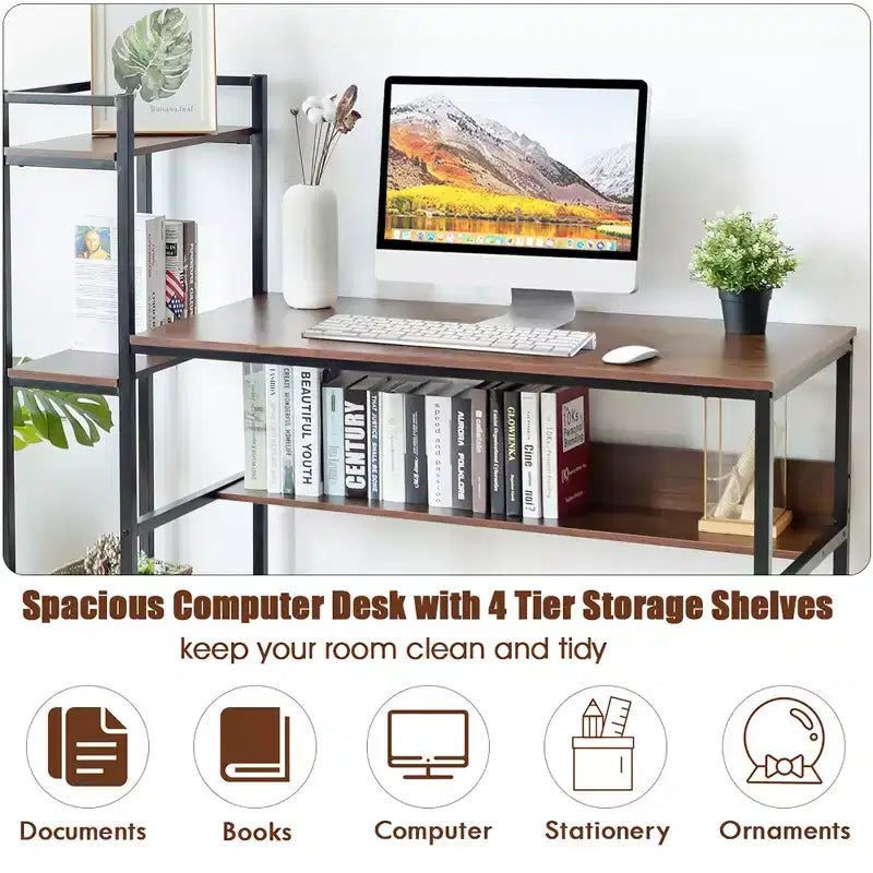 Costway Multi-Functional Computer Desk with 4-tier Storage shelves