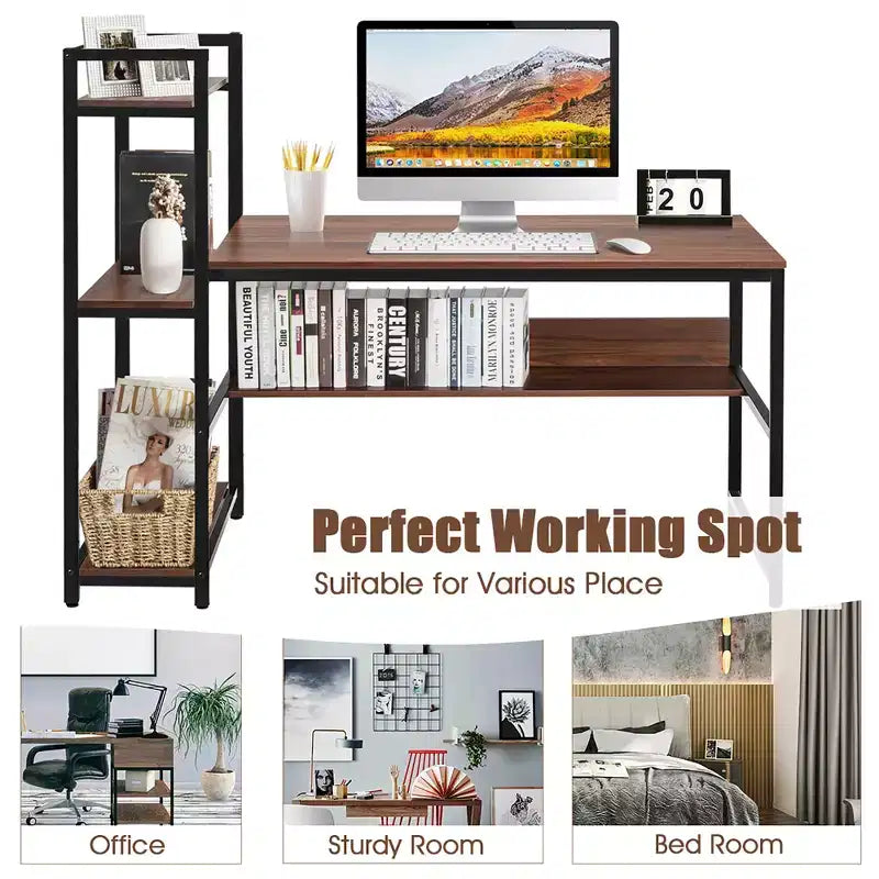 Costway Multi-Functional Computer Desk with 4-tier Storage shelves