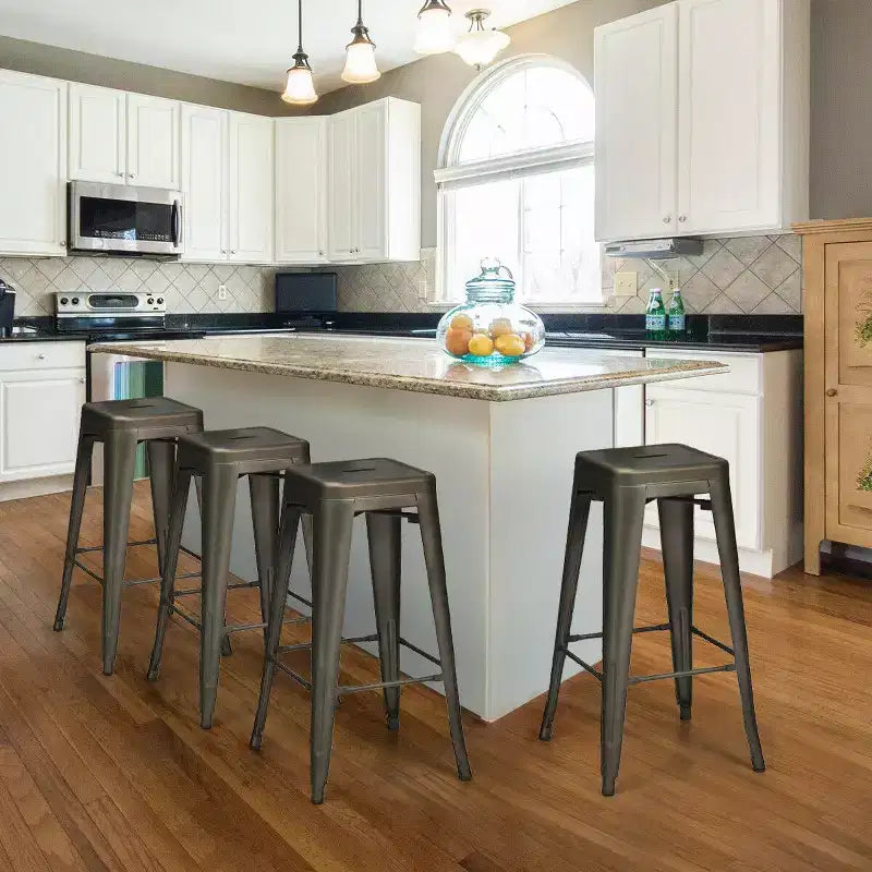 Costway Set of 4 Metal Bar Stools 30'' Bar Height Barstools Industrial W/ Low Back Steel