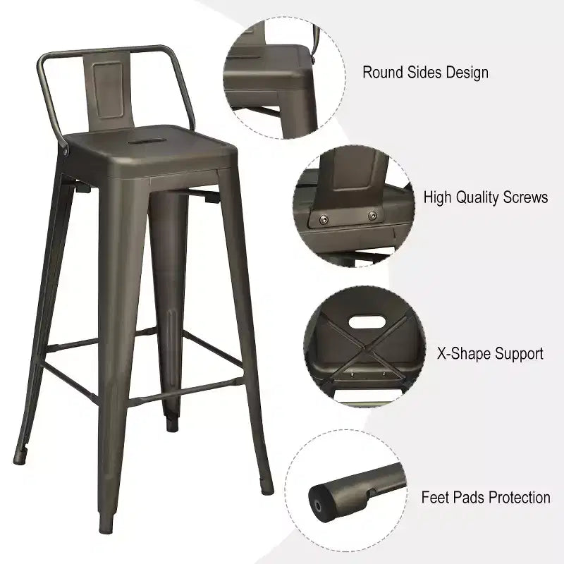 Costway Set of 4 Metal Bar Stools 30'' Bar Height Barstools Industrial W/ Low Back Steel