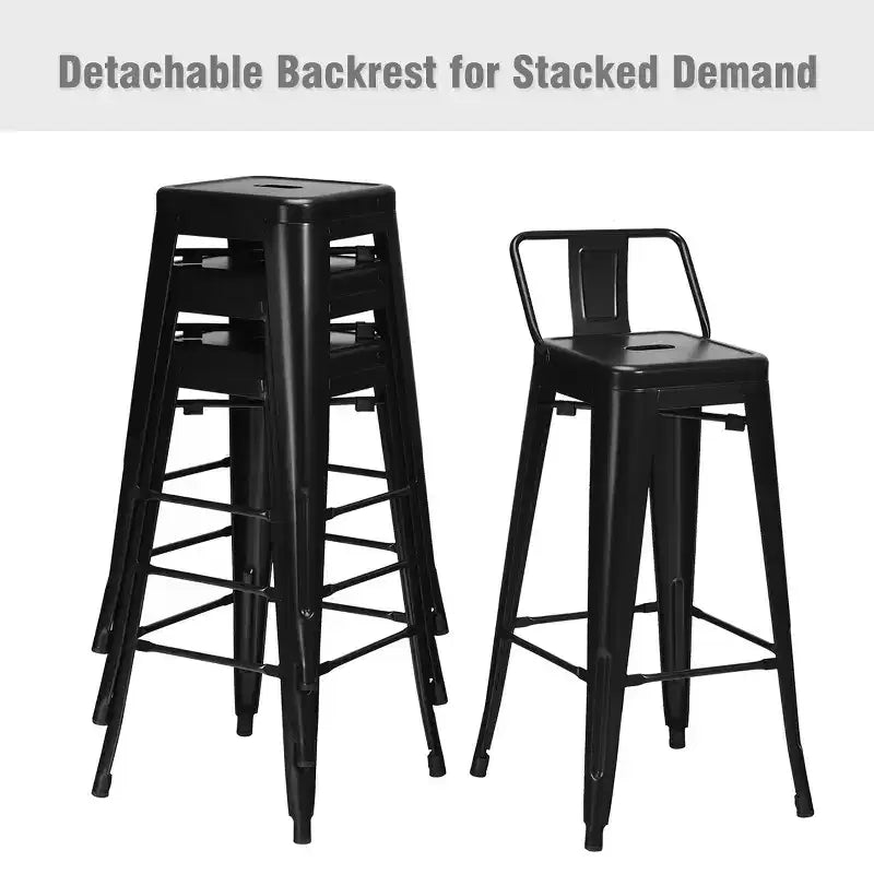 Costway Set of 4 Metal Bar Stools 30'' Bar Height Barstools Industrial W/ Low Back Steel