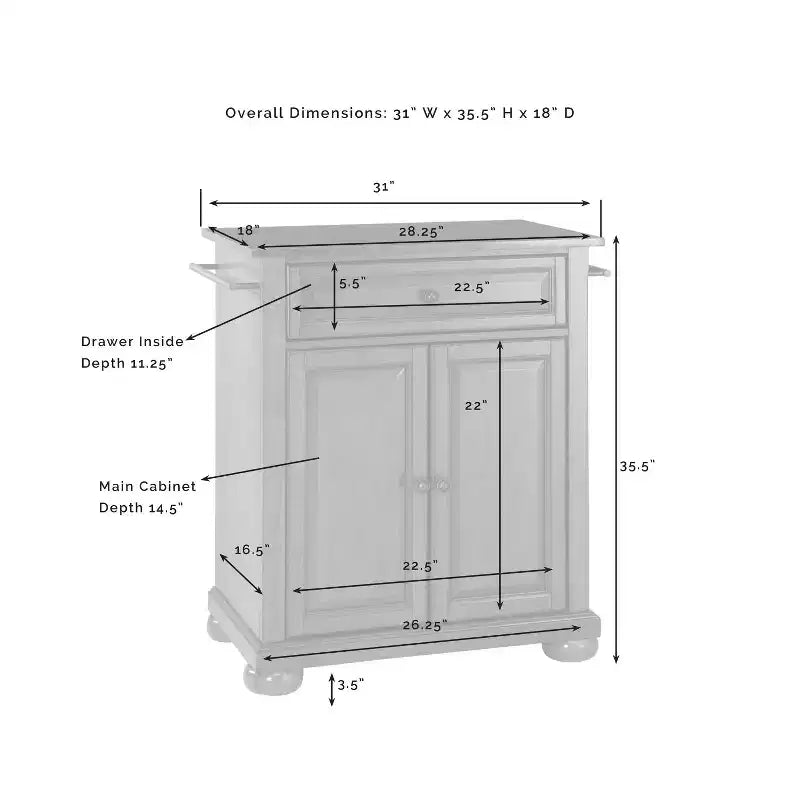 Alexandria Black Granite Top Portable Kitchen Island/Cart - Crosley