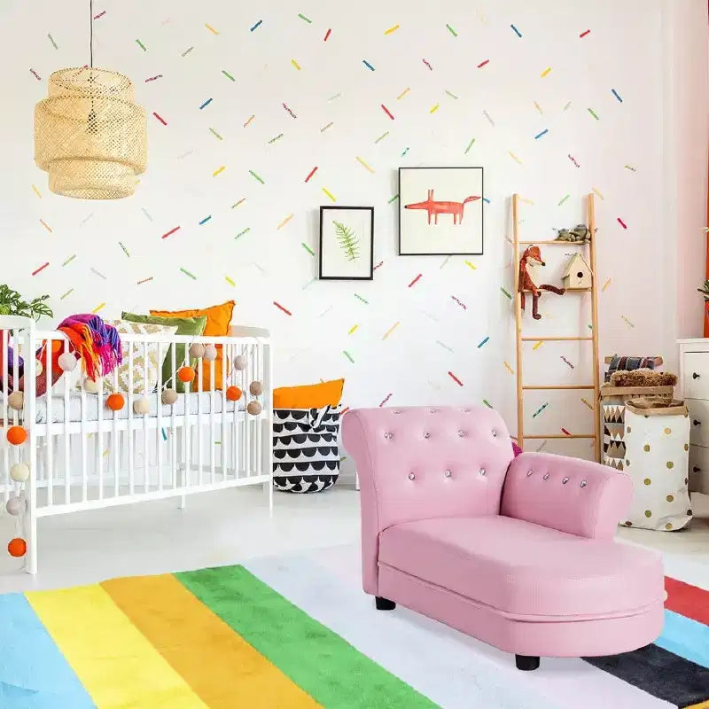 Costway Pink Kids Sofa Chaise Lounge Armrest Chair Relax Couch Bedroom Living Room
