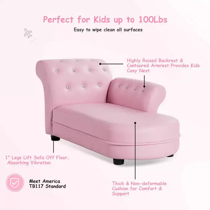 Costway Pink Kids Sofa Chaise Lounge Armrest Chair Relax Couch Bedroom Living Room