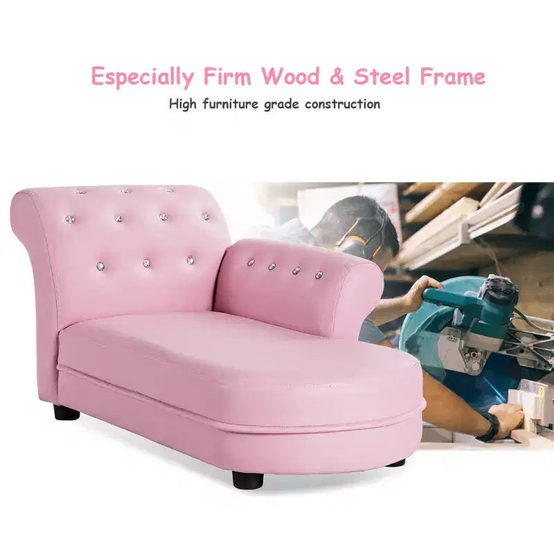 Costway Pink Kids Sofa Chaise Lounge Armrest Chair Relax Couch Bedroom Living Room