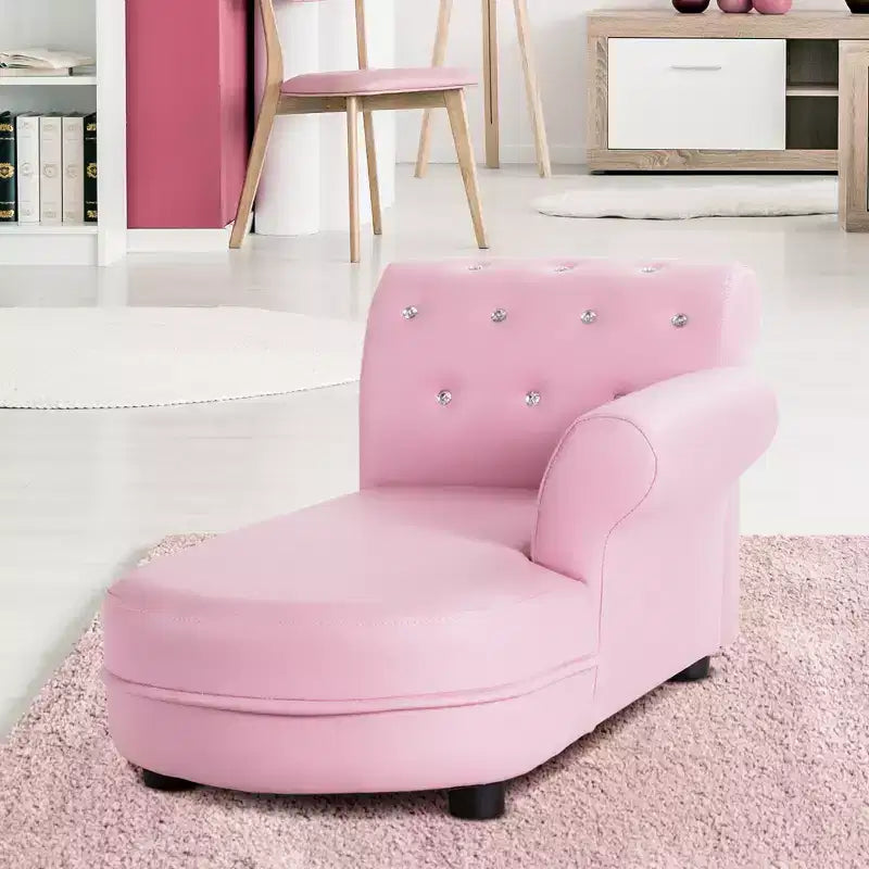 Costway Pink Kids Sofa Chaise Lounge Armrest Chair Relax Couch Bedroom Living Room